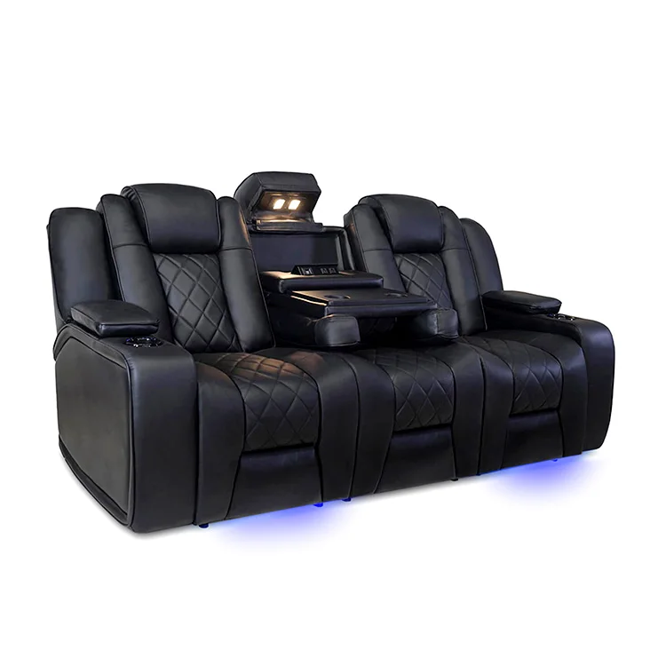 latest modern custom home black led electric power double cinema reclining couch set 2 seater recliner sofa