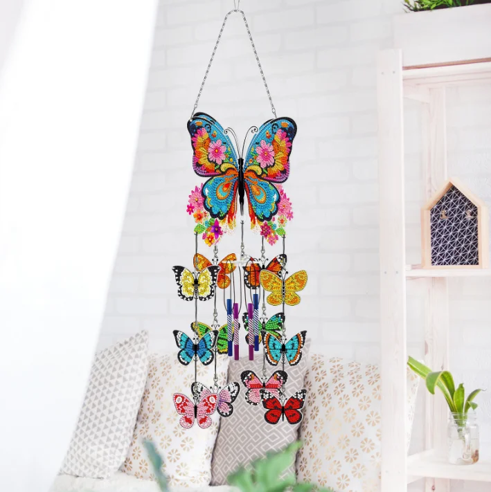 COOLEVE DIY Custom Dot Drill Wind Chime Pendant Creative Design Three-Dimensional round Hanging Picture with Floral Theme