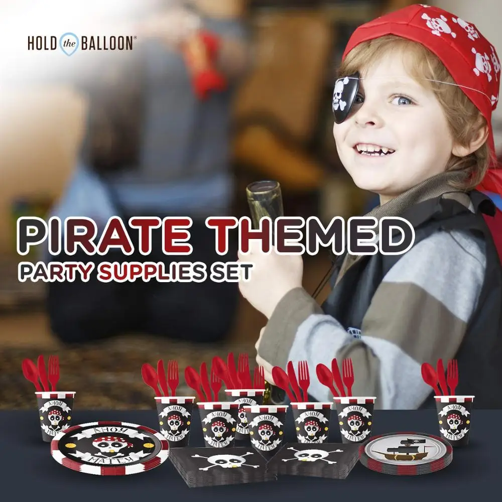 PARTYCOOL Kids Birthday Party Supplies pirate tableware set for pirate themed birthday party decor