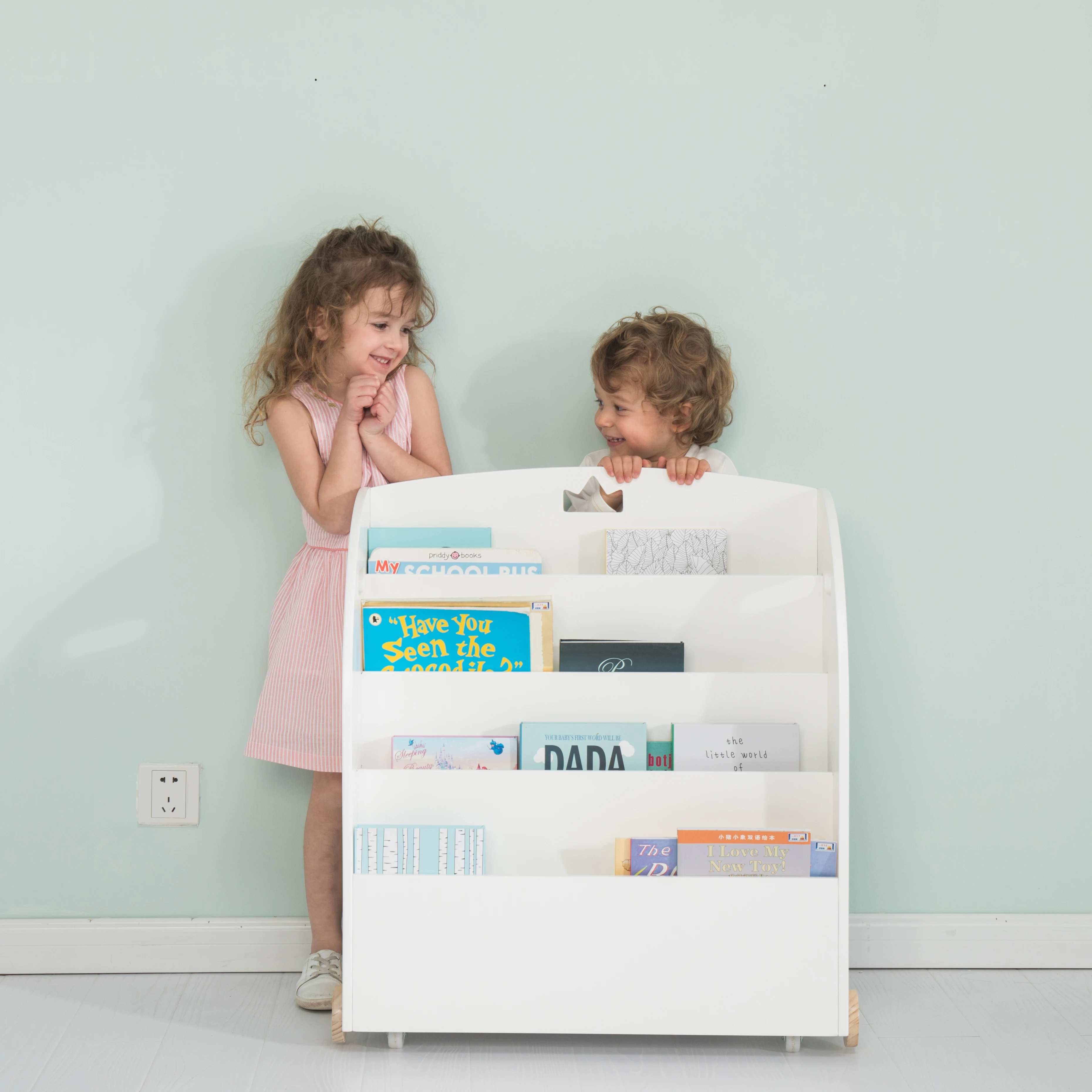 Tiktok Hot Kids Furniture Custom Wooden Book Shelf Baby Chest Corner Cupboard Rack Drawer Toys Storage Bookshelf With Wheels