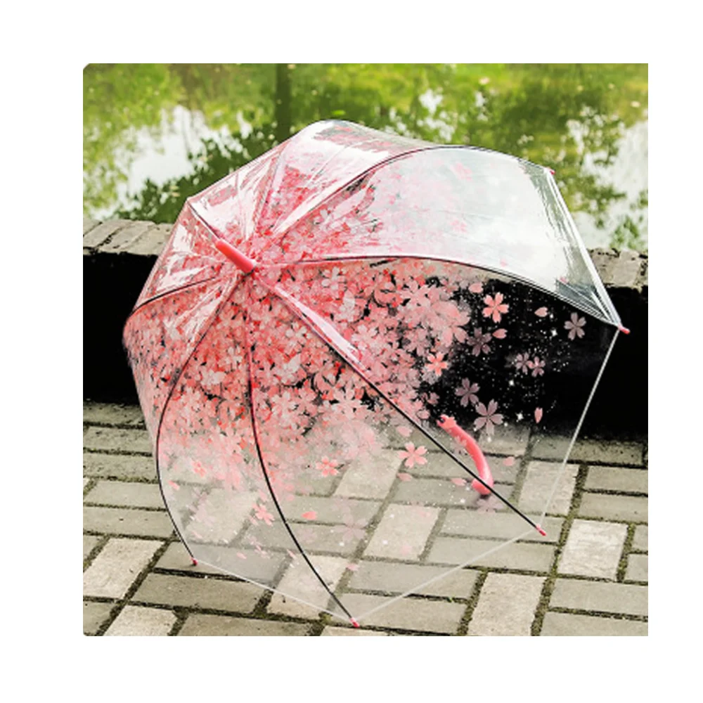 Cherry Blossom Transparent Umbrella Long Handle Umbrella Customized Logo Advertisement