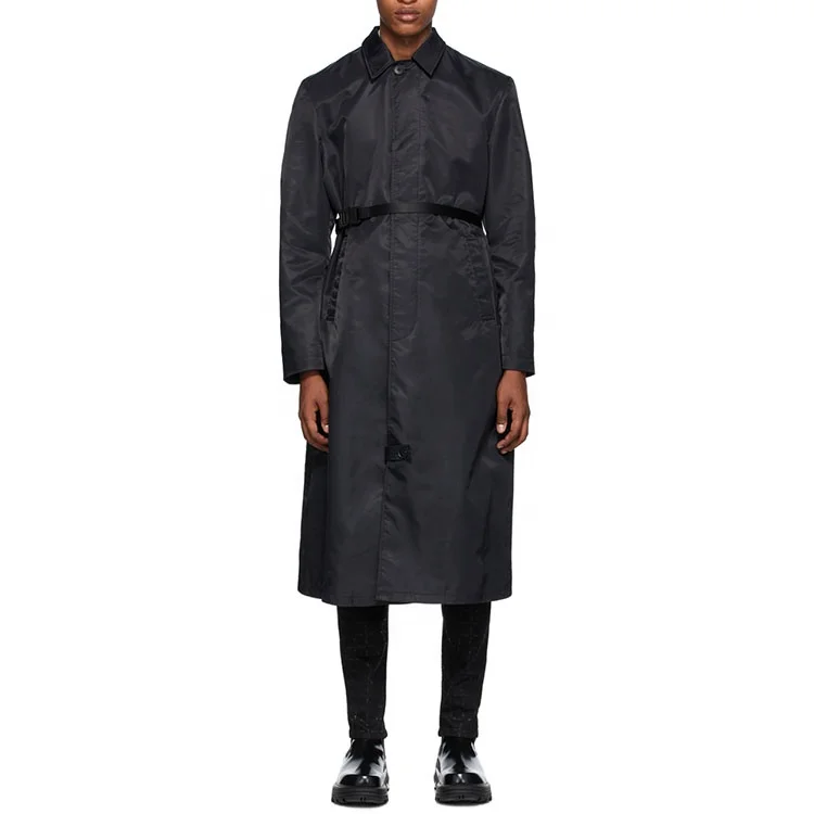 High quality fashion design custom nylon black trench coat men
