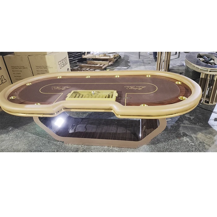 Custom 2.4m Poker Table Luxury Wood Casino Games Texas Blackjack Gambling Led Light Poker Tables