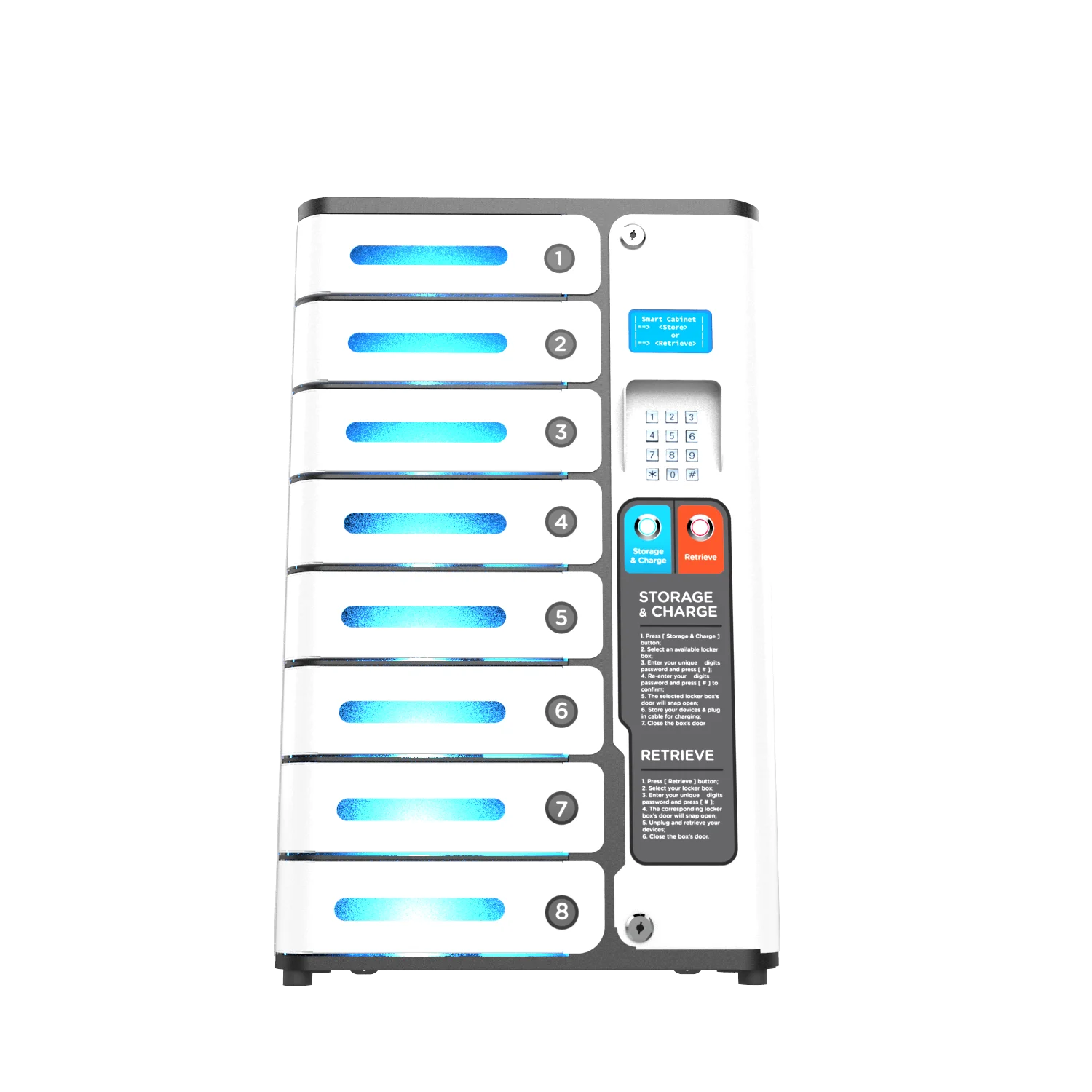 Most popular steel charger ! MIA 8 Bay System Pin Code Locker with Auto-Door Open System for Public Places from Y2Power Shenzhen
