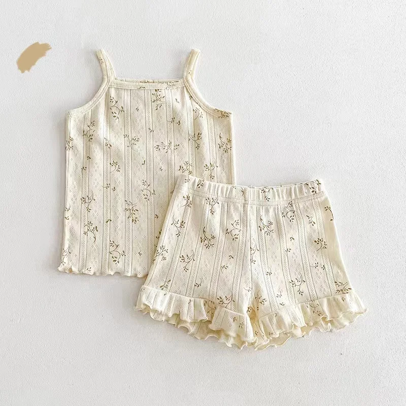 2024 New Summer Girls Printed Suspenders Pajama Set