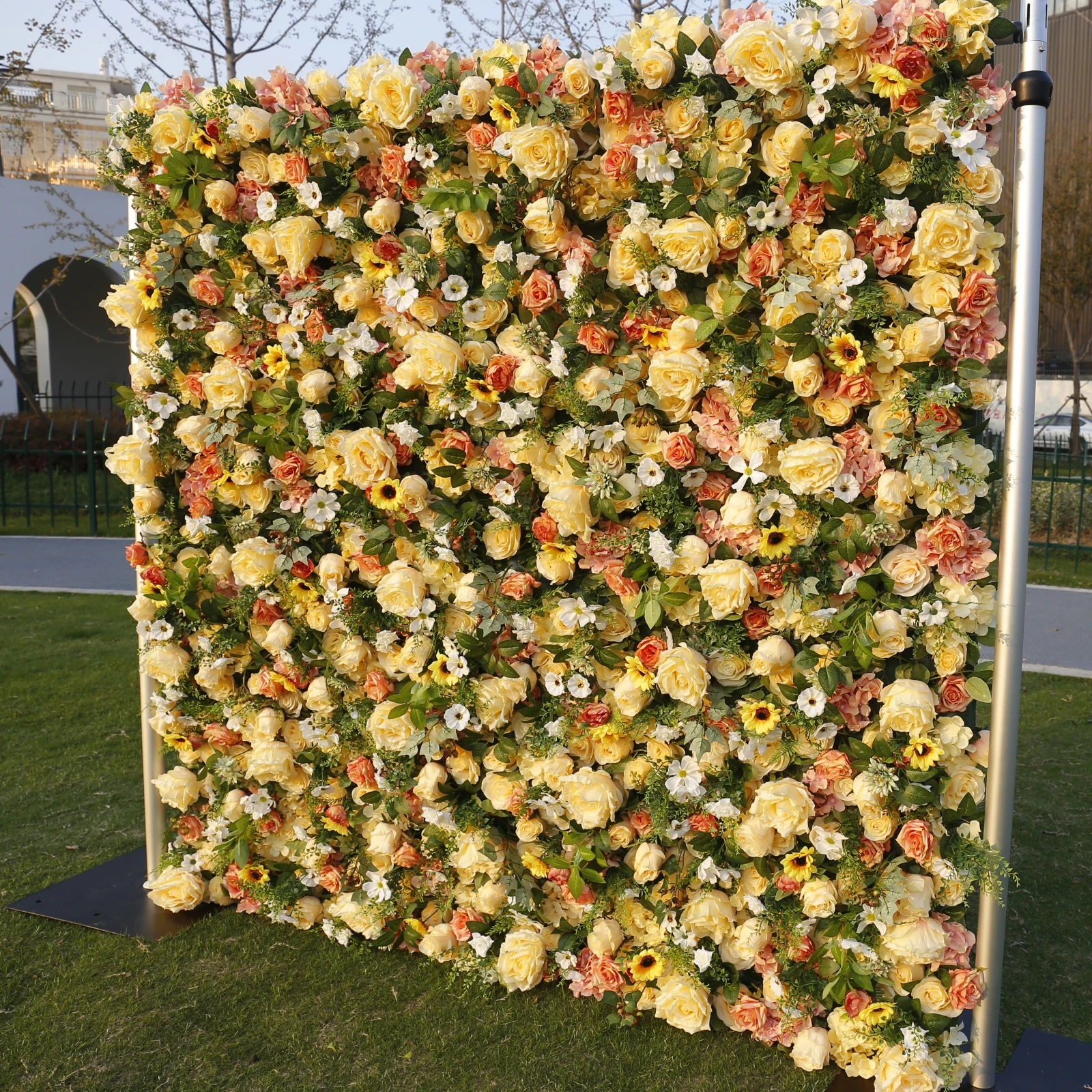 Party Rentals Yellow Flowers Artificial Floral Backdrop 5d Faux Roses Flower Wall 8ft x 8ft Wedding Background for Photography