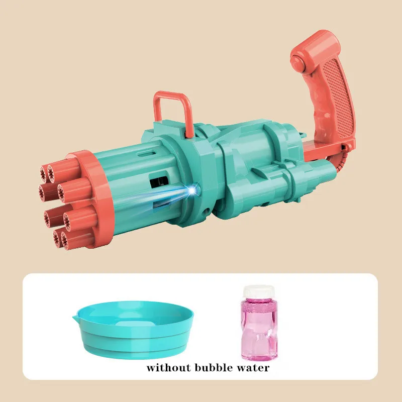 Electric Automatic Gatling Bubble Gun Toy Summer Soap Water Machine Fan 2-in-1 with LED Light