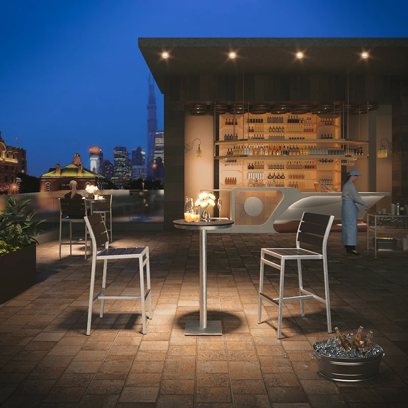 Coets Brand Outdoor furniture brushed aluminum Frame high bar table Poly-wood bar outdoor tables and chairs