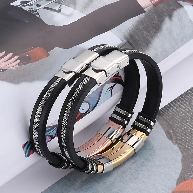 Wholesale New Style Silicone Stainless Steel Bracelet Popular Fashion Personality Mens Bracelet