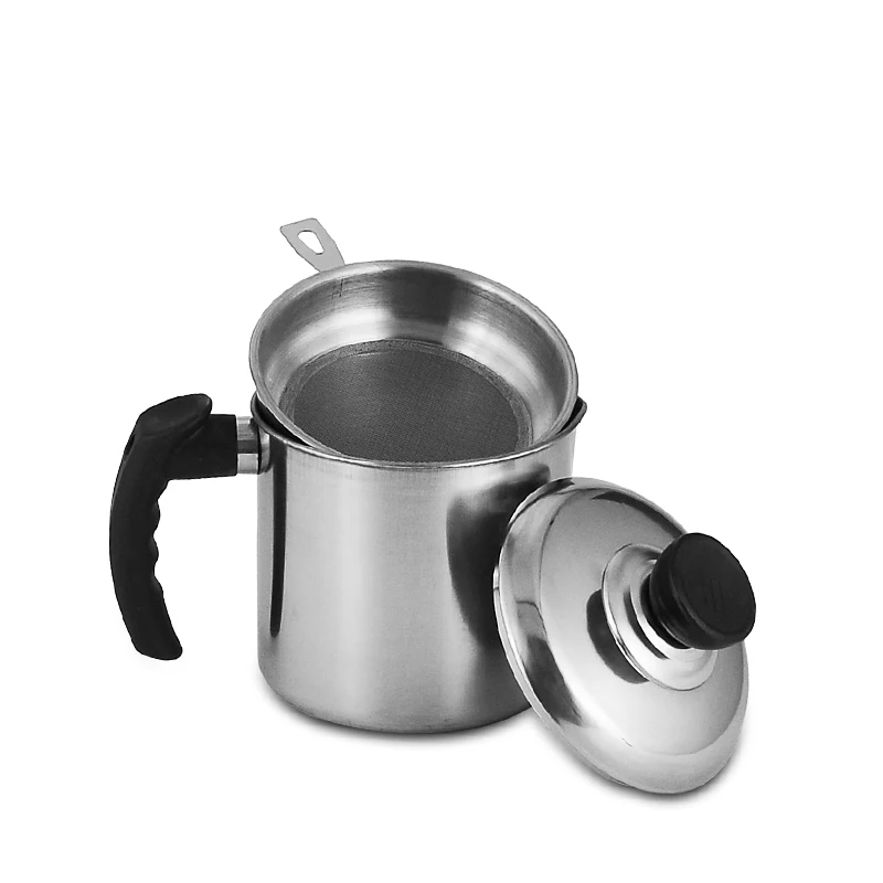 Separator Kitchen 410 Stainless Steel Lid Strainer Pot Oil Filter Cup