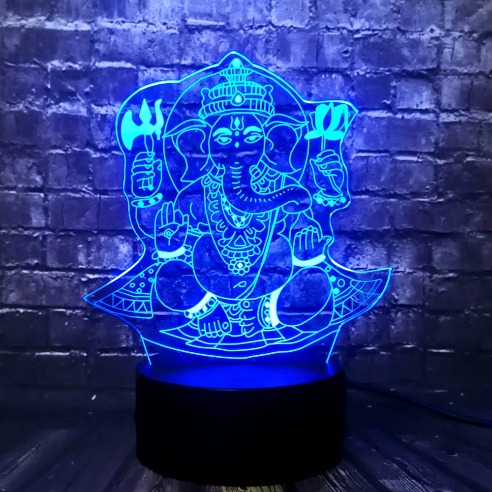 New Buddha Visual Lamp Touch 7 colors illusion RGB Table Desk Lamp Holiday Gift India Lord Elephant Props 3D LED USB Night Light