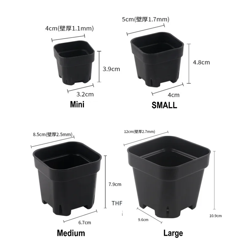 Wholesale Cheap 4cm 5cm 8.5cm12cm Thickened Plastic Durable Small Black Square Pots Nursery Succulent Cactus Flower Pot