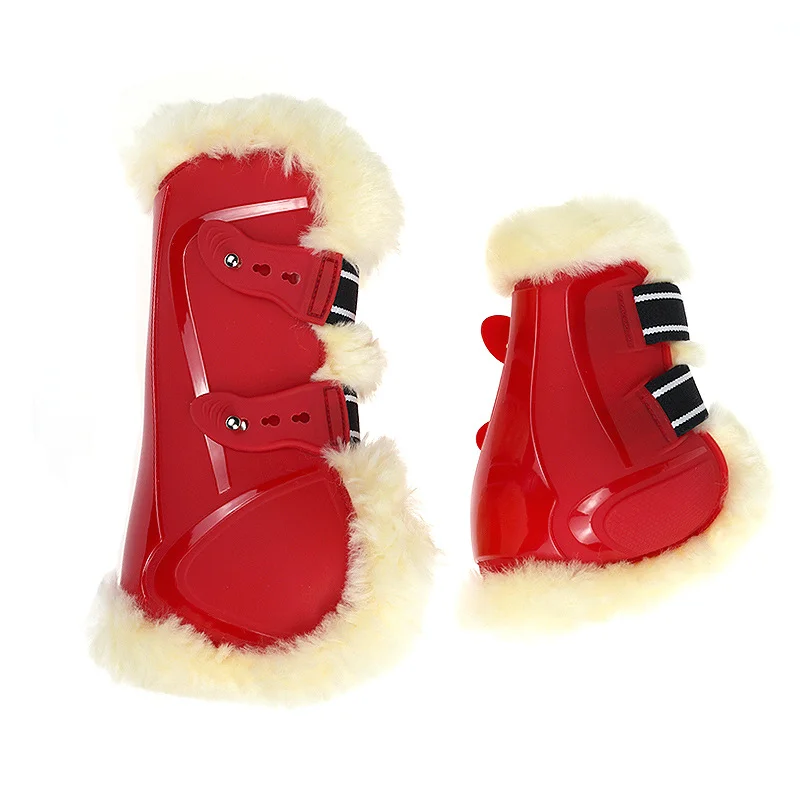 Horse tendon boots PU hard shell Adjustable Jumping Horse leg protection boots with genuine wool inside for warm