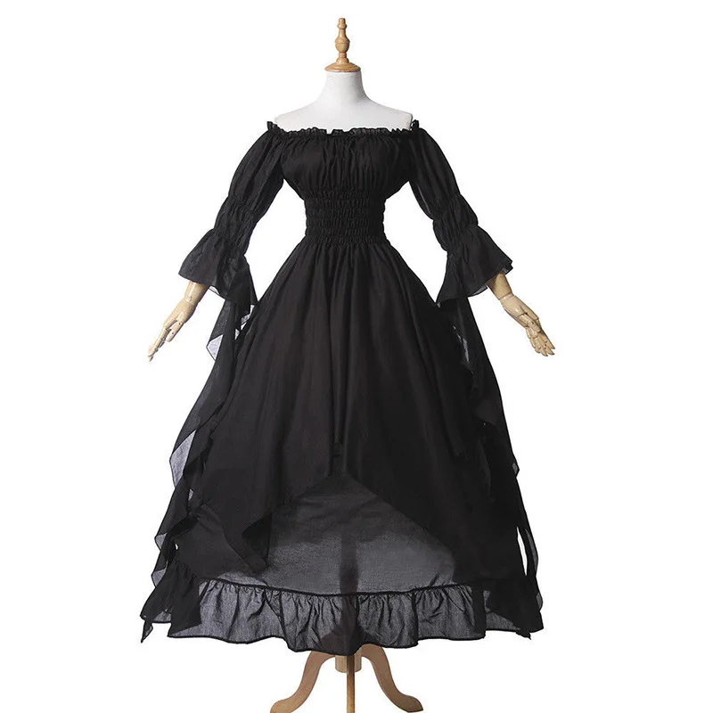 ecowalson   Women Medieval Dress Renaissance Vintage Style Gothic Dress Floor Length Women Cosplay Dresses Without Belt Medieval