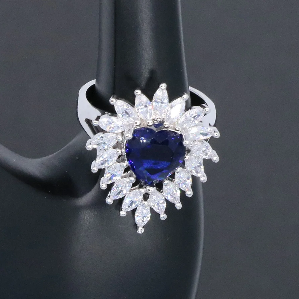 2021 jewelry display set dubai bridal jewelry sets blue zircon accessories fashion Women wedding jewelry sets 4pcs