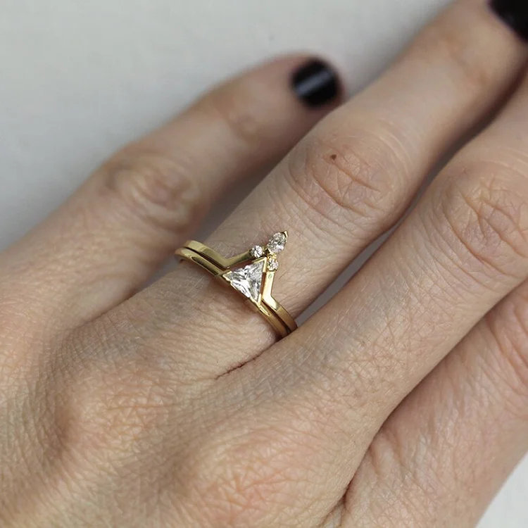 Trendy silver 925 rings man turlish 18k gold triangle zircon finger single stone ring designs