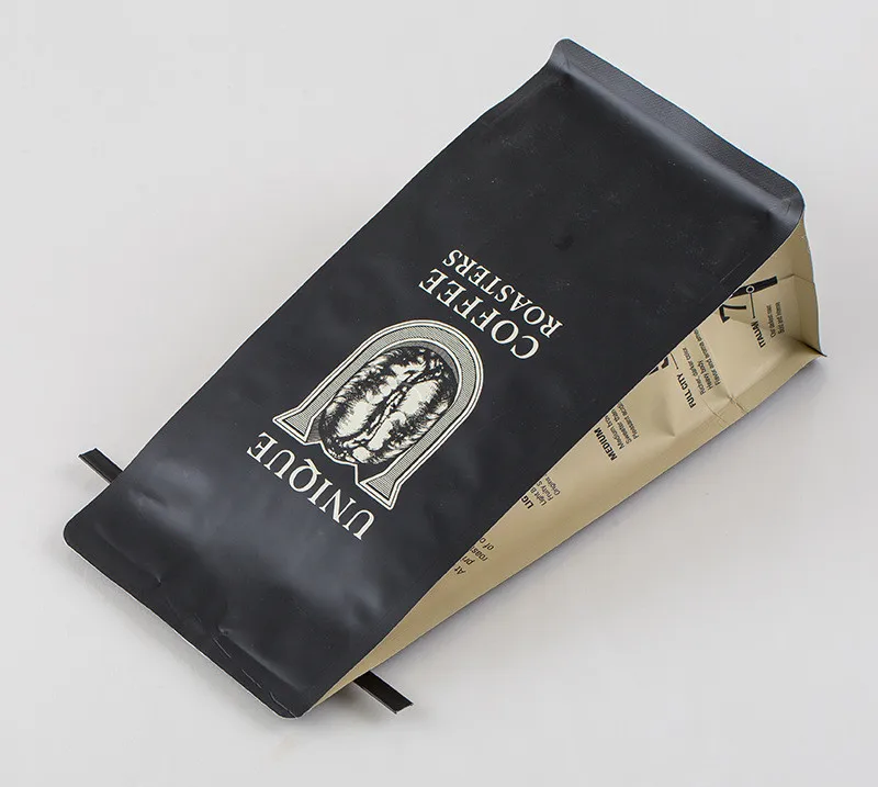 Custom weight Pla biodegradable side folding flat coffee bean packaging fixed with valve and zipper coffee bag