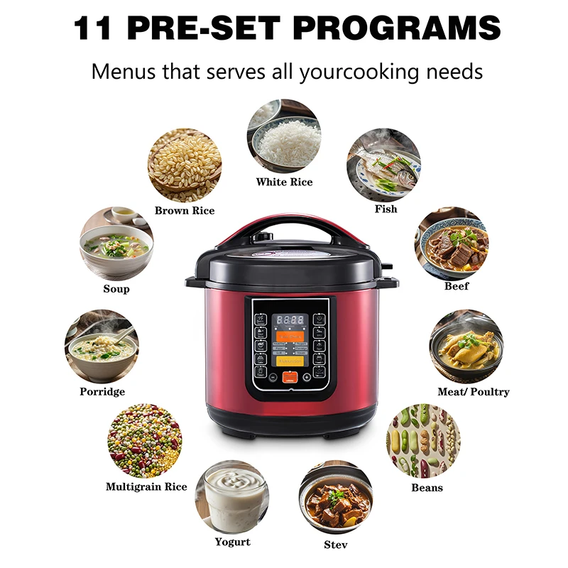 Factory Price Smart Electric Pressure Cooker 5L 12L Capacity LED Display 11 Preset Menu Digital Slow Steamer Rice Household Use