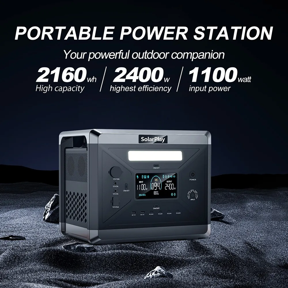 Портативная электростанция SolarPlay Q2501 2400 Вт/2160 Вт Аккумулятор LiFePO4 4 метод зарядки для кемпинга
