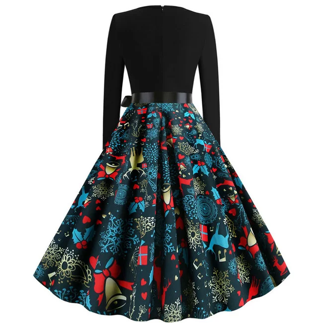 Women Christmas Cosplay Costumes Vintage Holiday Party Elk Snowflake Print Dress New Year 2025