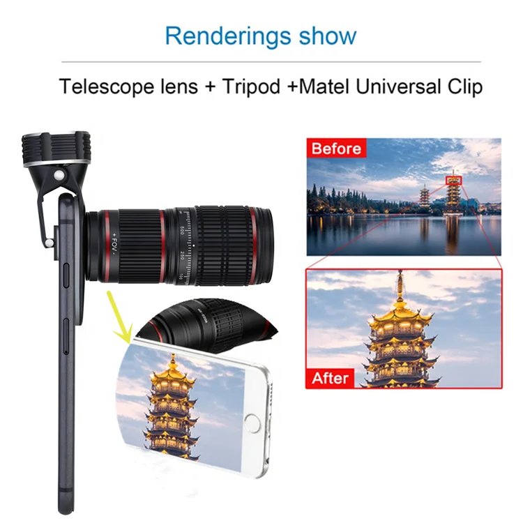 
Aipaxal Custom Present Universal Clip-on 5 in 1 12.8x 4K HD Telescopic Zoom Telephoto Phone Camera Lens for iPhone 
