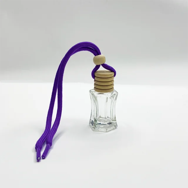 Luxury 7ml Hexagonal Air Freshener Glass Hanging Perfume Bottle Car Diffuser Bottles
