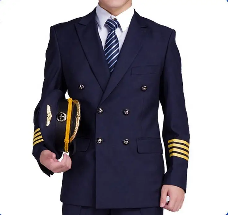 Custom  100% Cotton Fabric Green Pilot Uniform Sets Blazer Shirts Trousers Airline Staff Workwear Captain Uniforms