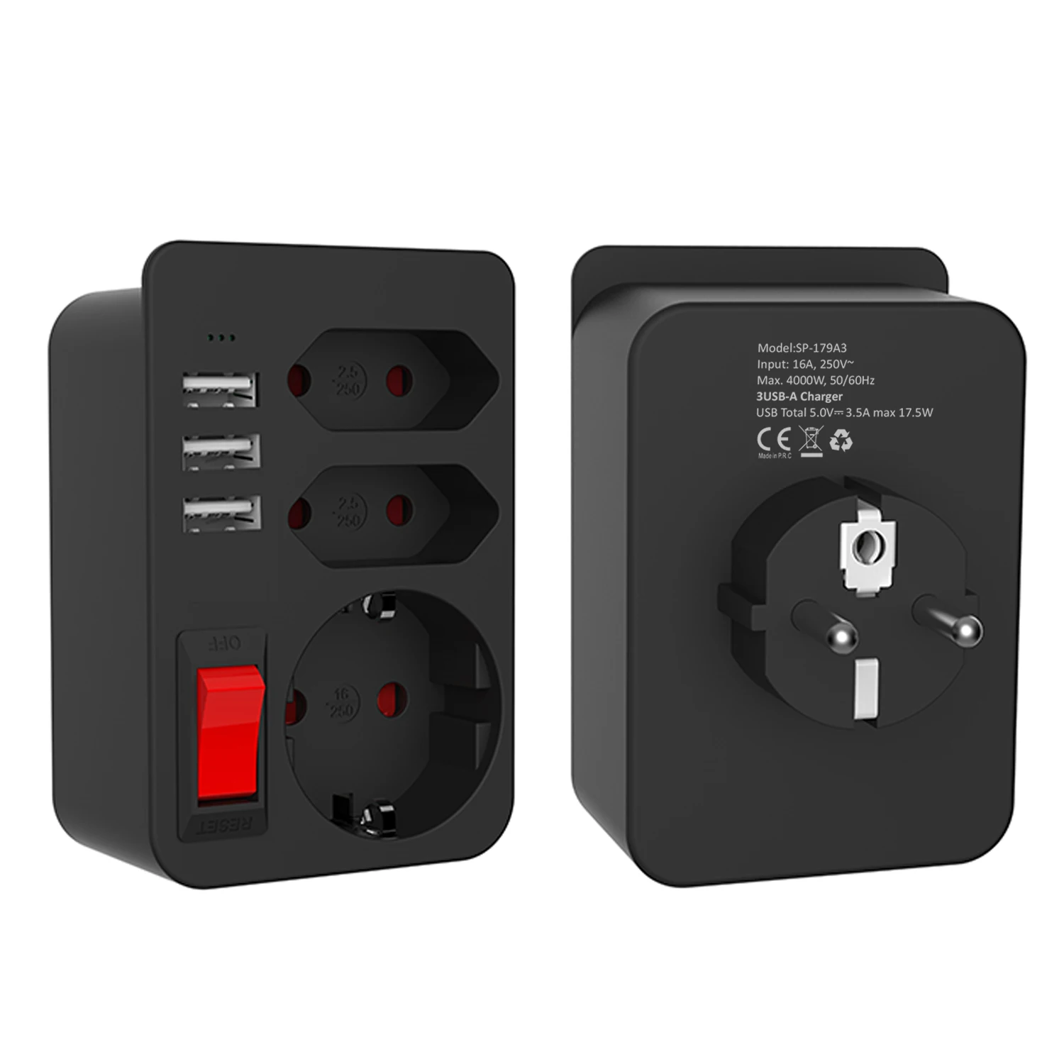 Plug Extender Socket Extensions Triple Plug Adaptor Cube 3 Pin Plugs Wall Power Sockets for Home Kitchen Office 4000W eu