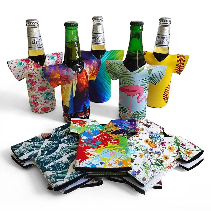 Top custom t-shirt shape jersey neoprene beverage stubby can cooler jacket sport drink bottle holder