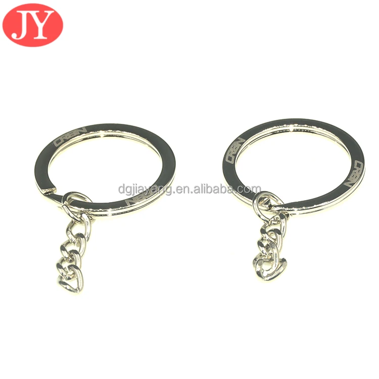 custom laser logo on flat metal  key ring 23mm iron spring ring split circle black key chain for handbag