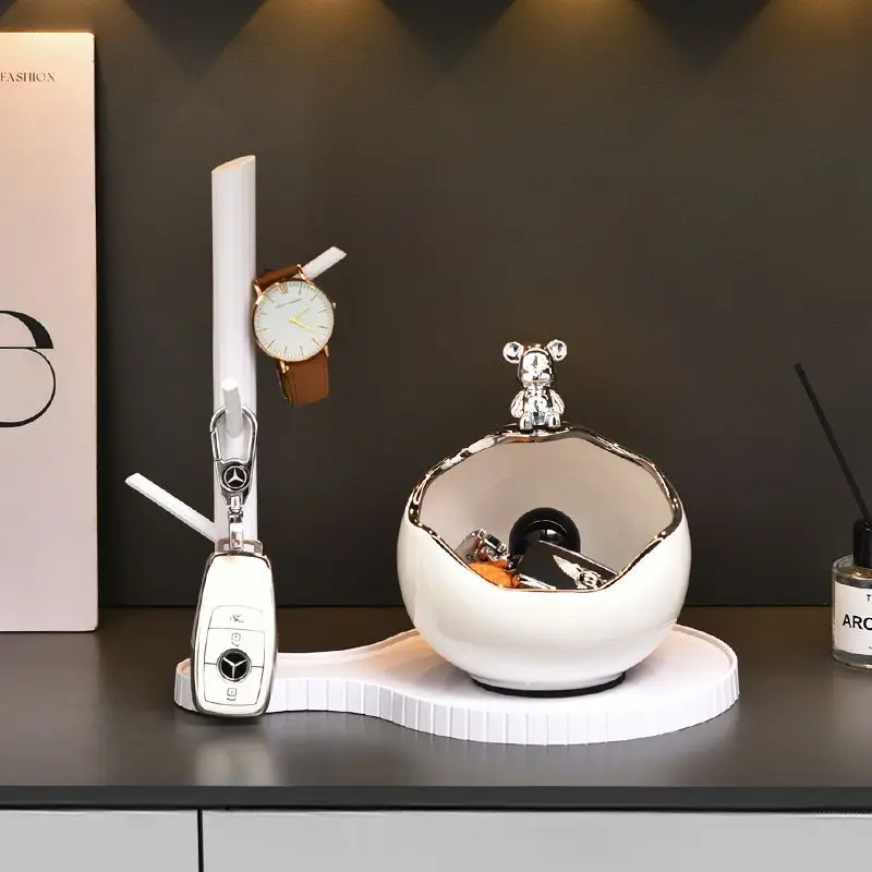 Creative Silver Ceramic Desktop Organizer Bowl Keyring Holder Handicraft Luxury & Minimalist Home/Office Decoration