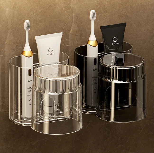 Wall-Mounted Punch-Free Storage Rack for Toothbrush and Mouthwash Cup Bath & Toilet Supplies