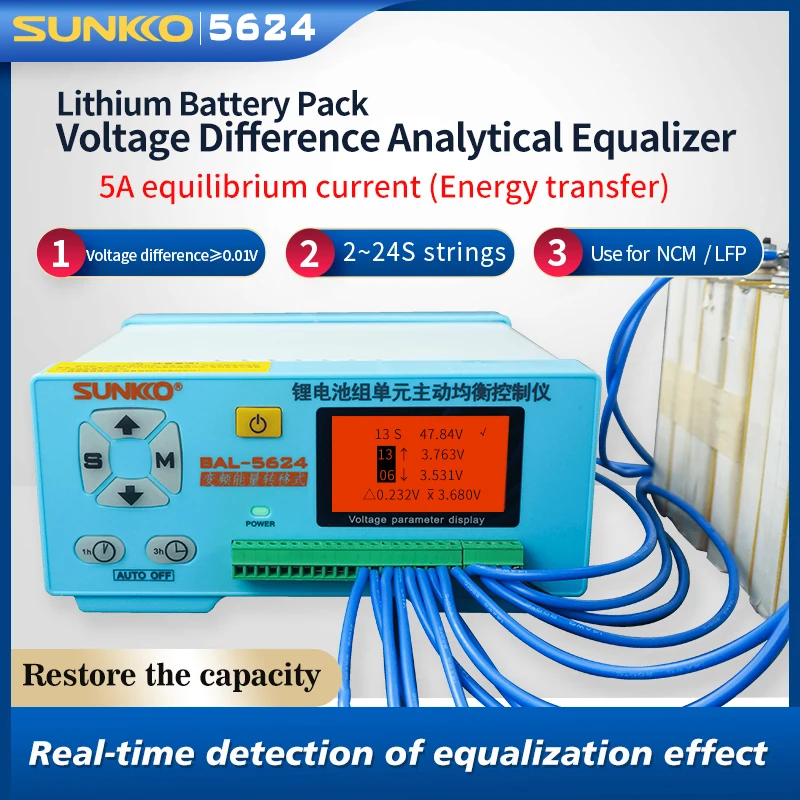 Sunkko BAL-5624 5A 2-24S battery voltage Analysis balancer battery life tester