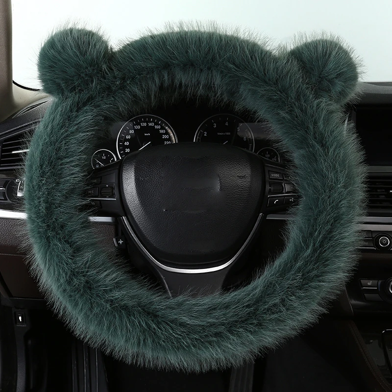 cute faux wool long plush comfortable anti slip unfading unshedding pink thermal girl steering wheel cover for lady