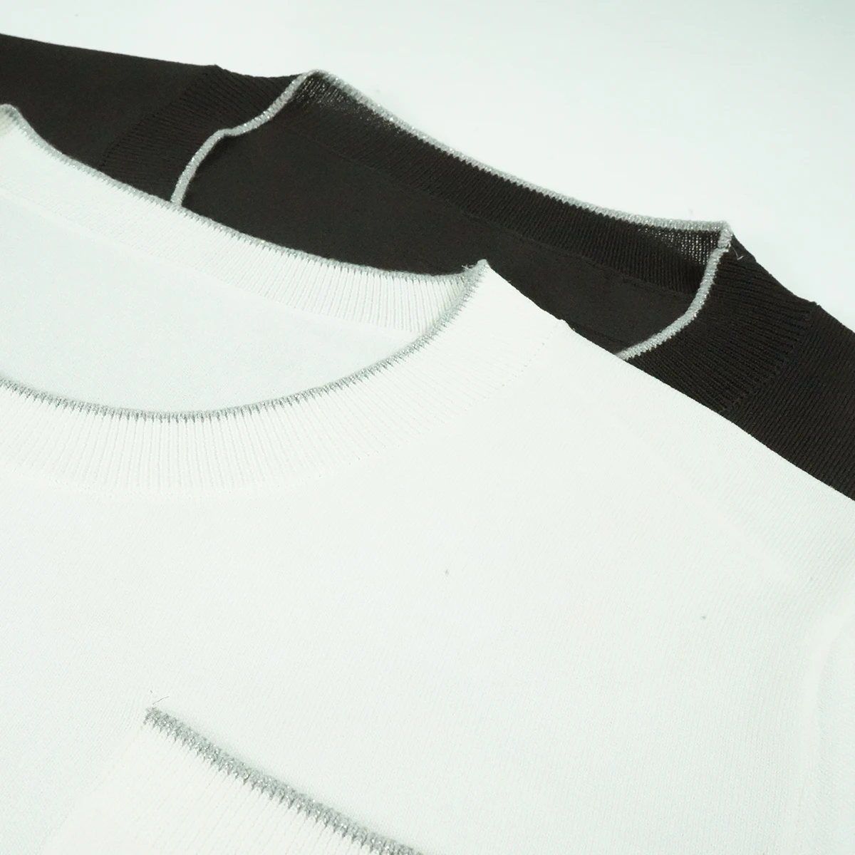 
2021 Korean Fashion Plain Summer Tencel Black and White for cos Short Sleeve Ladies Knitted Sweater 