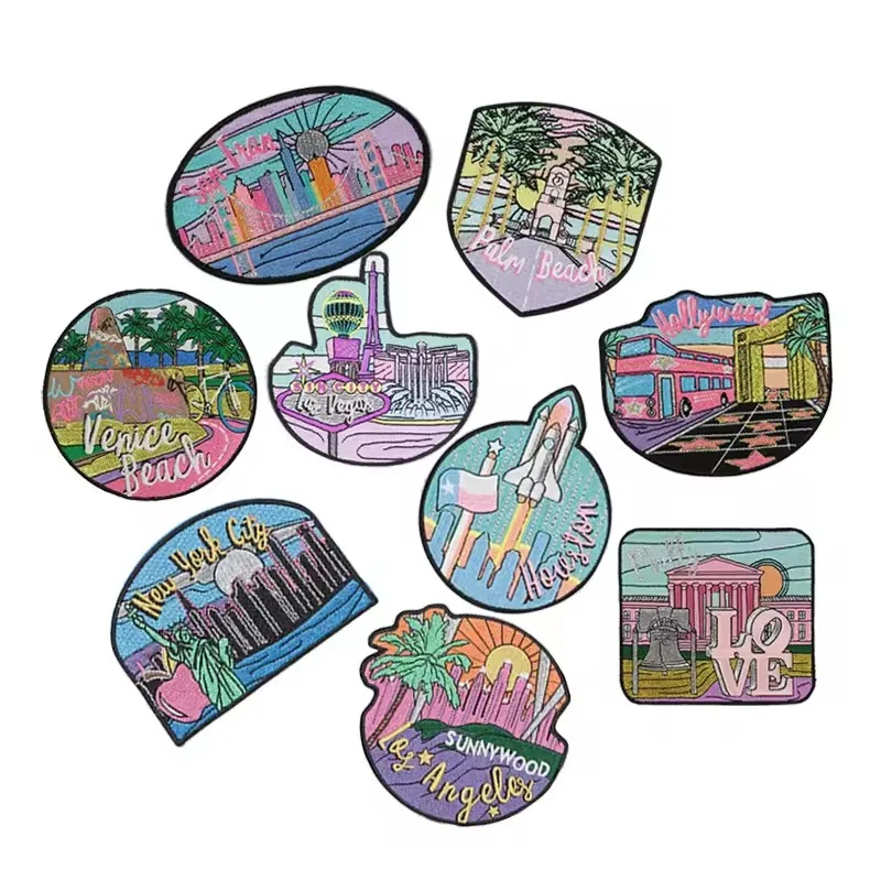 Wholesale Custom embroidered emblems logo patch famous cities in usa badges embroidery patches