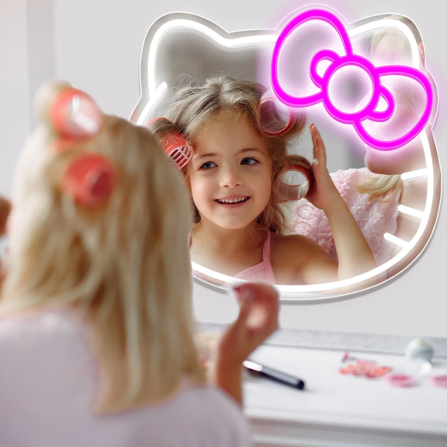 Быстрая доставка hello kitty неоновое зеркало Kawaii кошка аниме светодиодный свет украшение интерьера неоновые огни