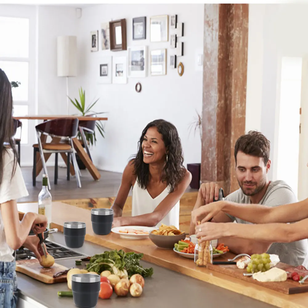 Stainless Steel 4oz Mini Powder Coated Hammer Finishes Double Wall Vacuum Yerba Mate Herb Coffee Mug Sugar Cup With Spoon Straw