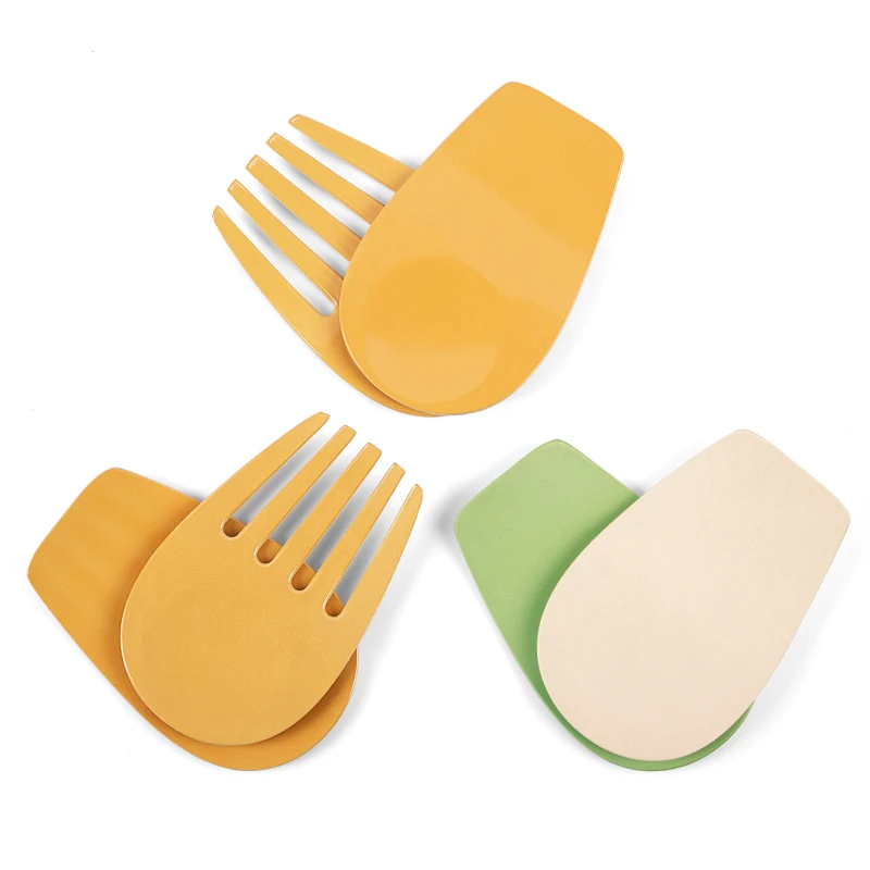 100% Customized Bamboo Fiber Melamine Salad Hands And Bamboo Salad Server Set