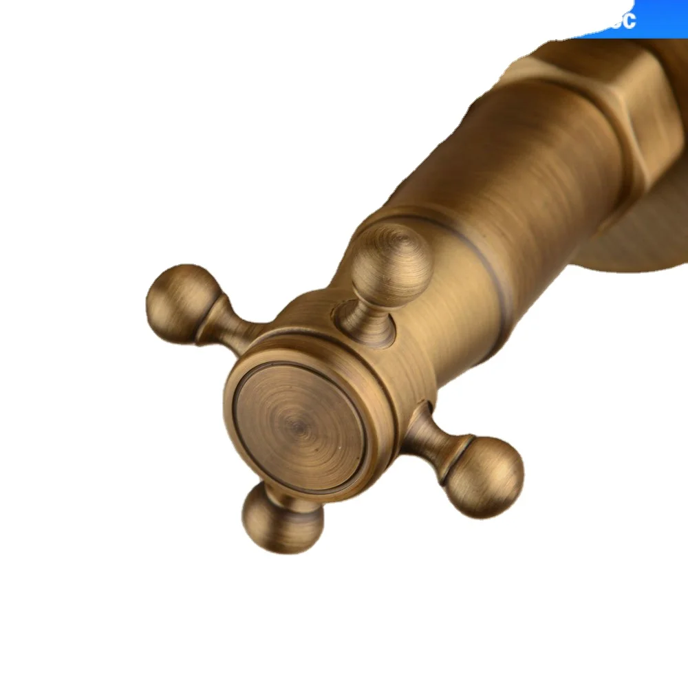 Beelee Retro Style Wall Mounted Antique Brass Basin Faucet