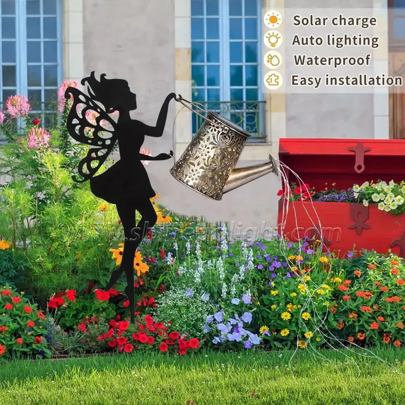 Solar Garden Light Watering Can Sprinkles Fairy Lamp Hanging Kettle Metal Retro Courtyard Decor Waterproof Shower Lawn Light