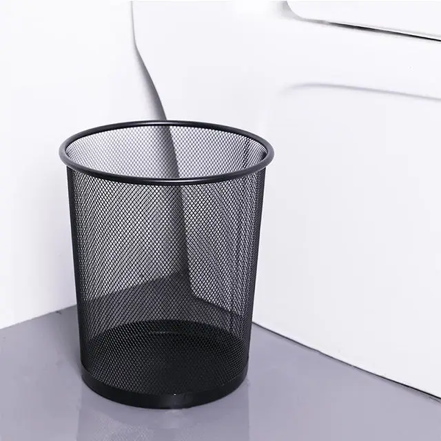Minimalist Design Trash Bin Office Home Kitchen Black Metal Iron Mesh Garbage Can