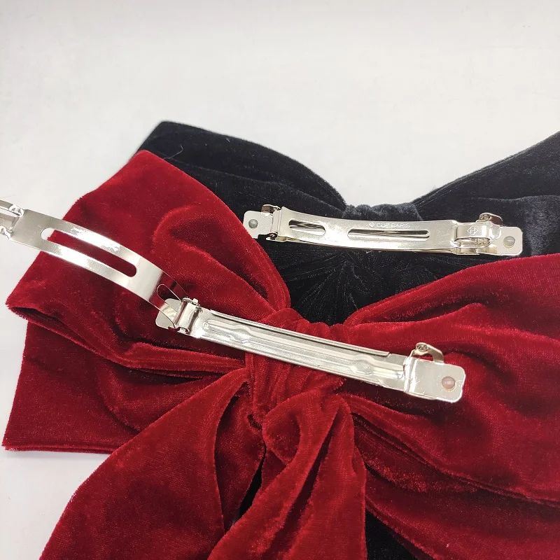 MIO Large velvet hair spring clip big bowtie sweet for lady red velvet bowknot women long tassel ribbon hairpins handmade