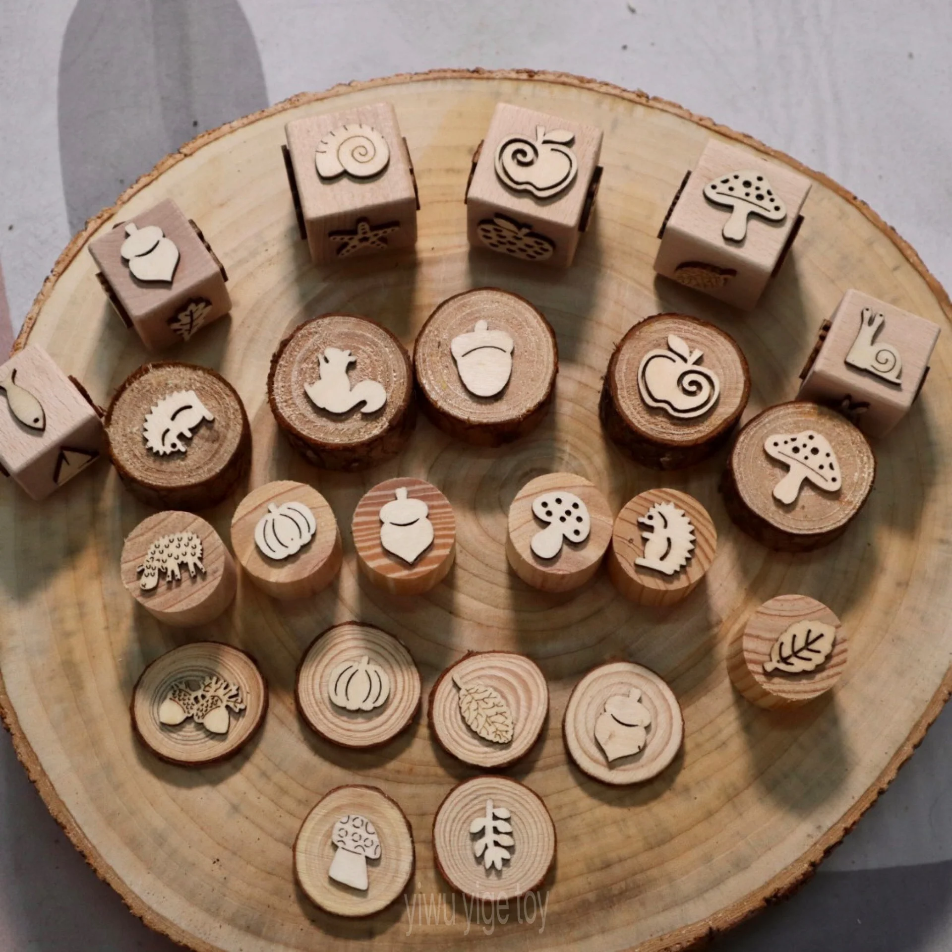 Animals dough stampers Autumn themed Sensory Play Montessori Toddler Playdough tools Wood Playdough Stamps for Fine motor skills