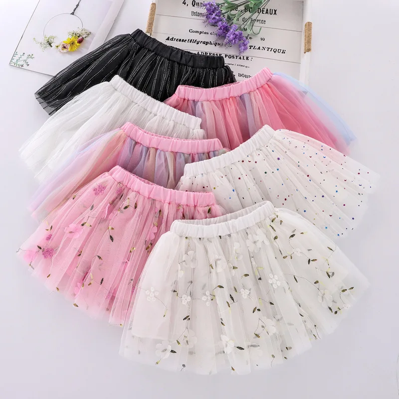 Wholesale White Floral Tutu Skirt Children Kids Girl Princess Flower Girls Tutu Skirt
