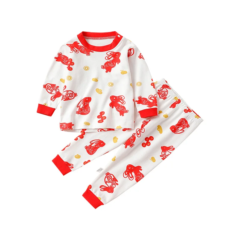 Cartoon Pattern Soft Cotton Kids Pajamas Kid Long Sleeve Sleepwear Sets Custom Printed