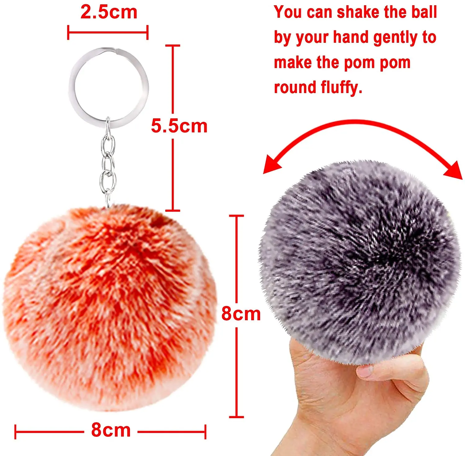 Soft Hand Feeling real fur Multi Color Mini Shaped Rabbit Heart Faux Fox Fluffy Puff Ball Fur Pom Poms Keychain Set