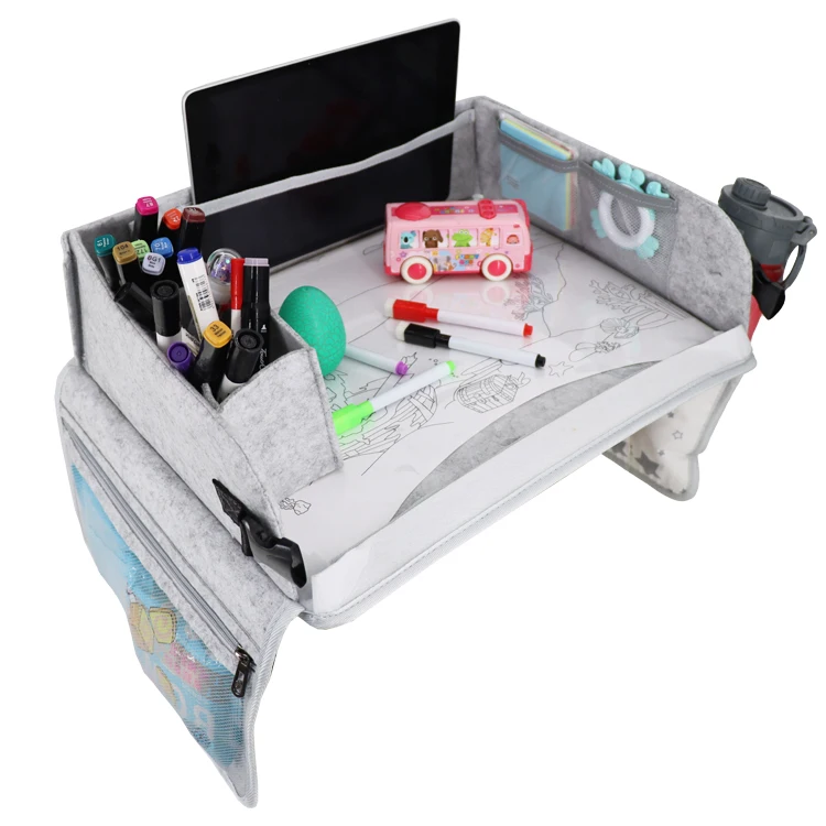 Kids Travel Tray for Toddler Car Seat, Road Trip Essentials Accessories Tablet iPad Holder Stand