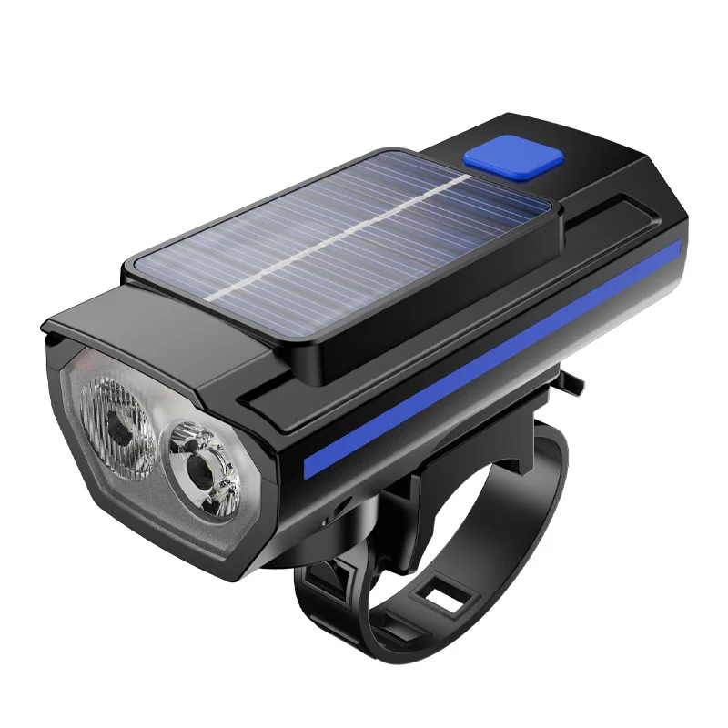 Solar and USB Rechargeable Bike Headlight with Horn 5 LED High-Intensity Cycling Light for Mountain and Road Bikes