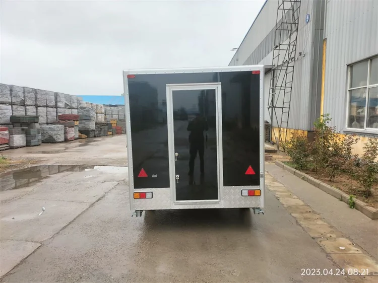 Concession enclosed food trailer dark black color food serving outdoor refrigerator mobile trailer for NZ customer